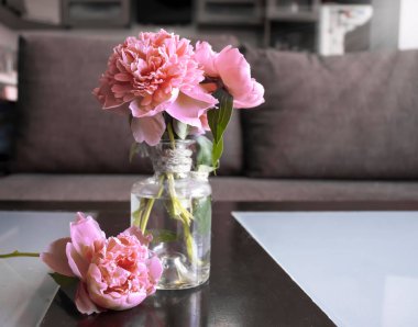 Odanın içindeki vazoda şakayık çiçeği iç hayat tarzında