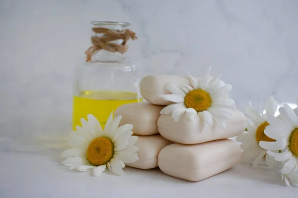 Natural Soap Chamomile Flower Light Background — Stock Photo, Image
