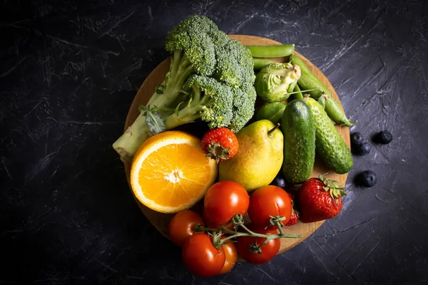 Legumes Frutas Orgânicos Frescos Fundo Velho — Fotografia de Stock