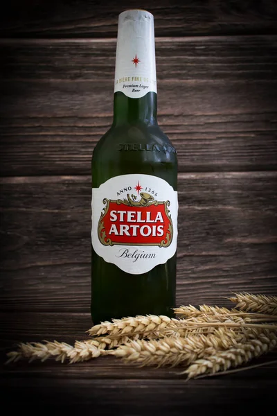 June 2022 Ukraine City Kyiv Glass Bottle Stella Artois Beer — 스톡 사진