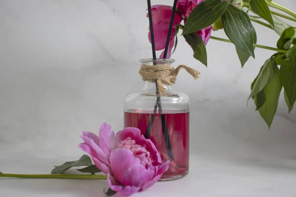 Perfume Home Peony Flower Light Background — Foto de Stock