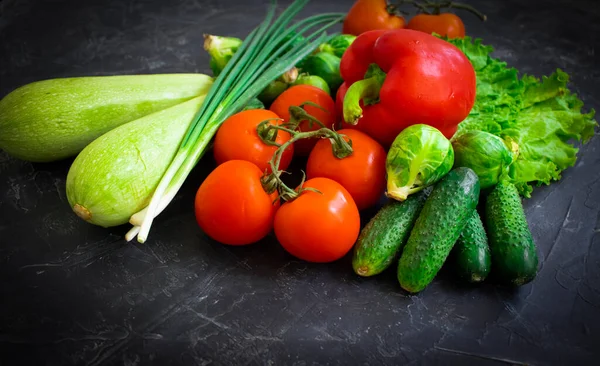 Fresh Different Vegetables Dark Background — Stock Fotó