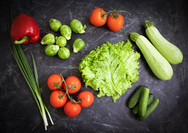 Fresh Different Vegetables Dark Background — Stock Fotó