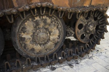 June 19, 2022 Ukraine city Kyiv exhibition of broken Russian equipment on the main street