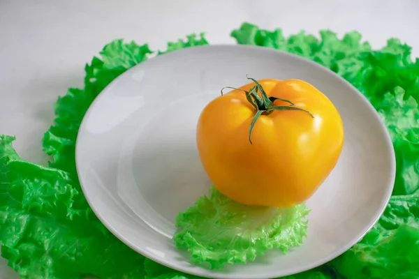 Tomato Lettuce Leaf Plate Diet Concept — 스톡 사진