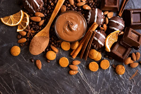 Chocolate Sweets Dark Background — Stock Photo, Image