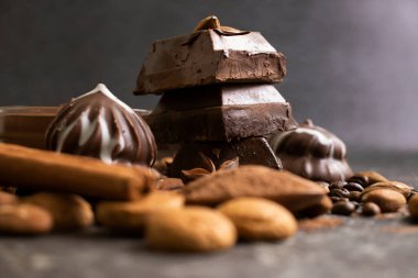 chocolate, sweets on a dark background