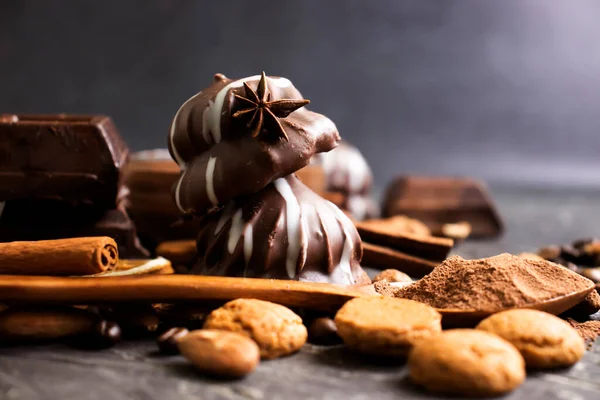 Chocolate Sweets Dark Background Stock Image