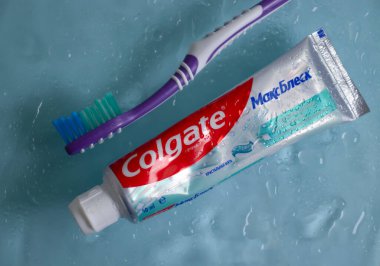 May 22, 2022 Ukraine city Kyiv Colgate toothpaste on a light background