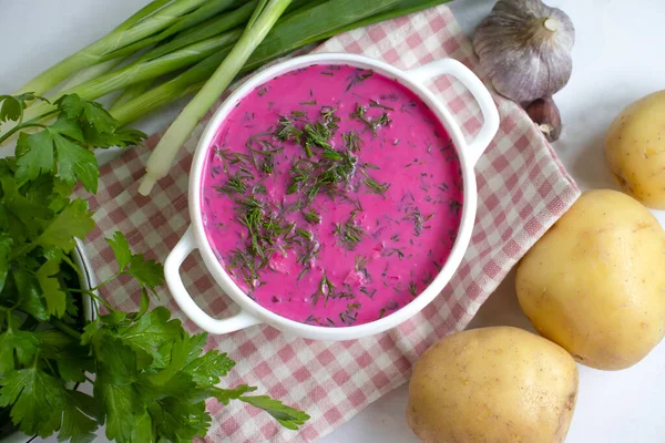 Cold Beetroot Soup Light Background Royalty Free Stock Photos