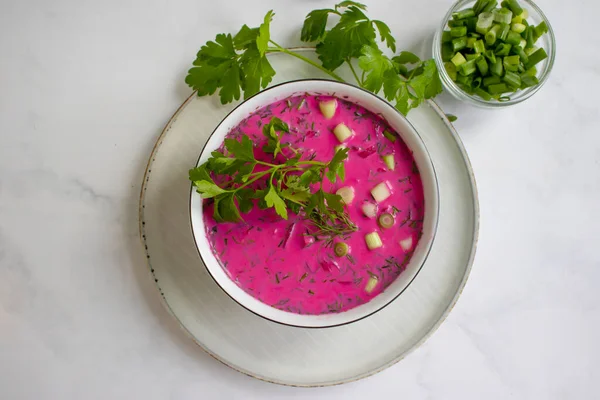 Cold Beetroot Soup Light Background — Stock Photo, Image