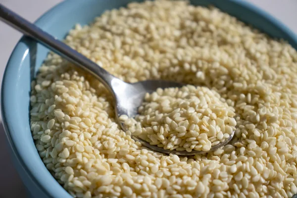 Sesame Seeds Spoon Old Background — Fotografia de Stock