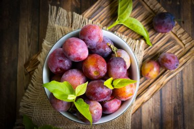 Ripe plum on old background
