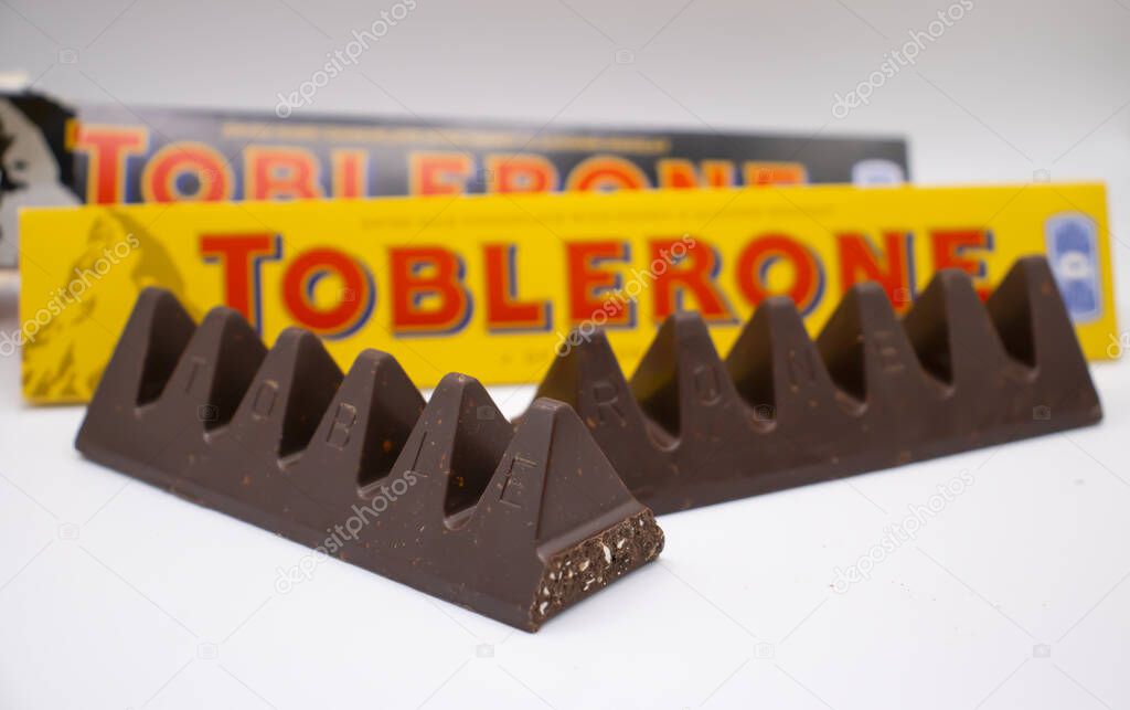 March 26, 2022 Ukraine city Kyiv Toblerone chocolate on a light background