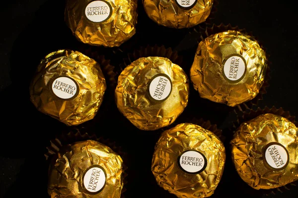 September 2022 Ukraine City Kyiv Candy Ferrero Rocher Black Background — Stock Photo, Image