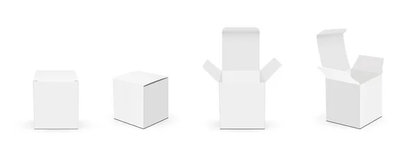 Fyrkantiga Förpackningslådor Papper Med Öppnat Och Stängt Lock Isolerade Vit — Stock vektor