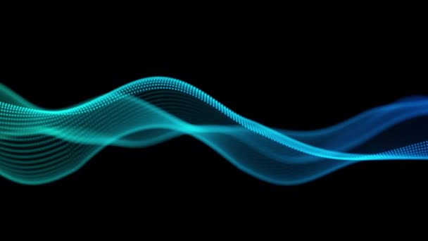 Abstract Loop Green Blue Digital Particles Wave Motion Graphic Black — ストック動画