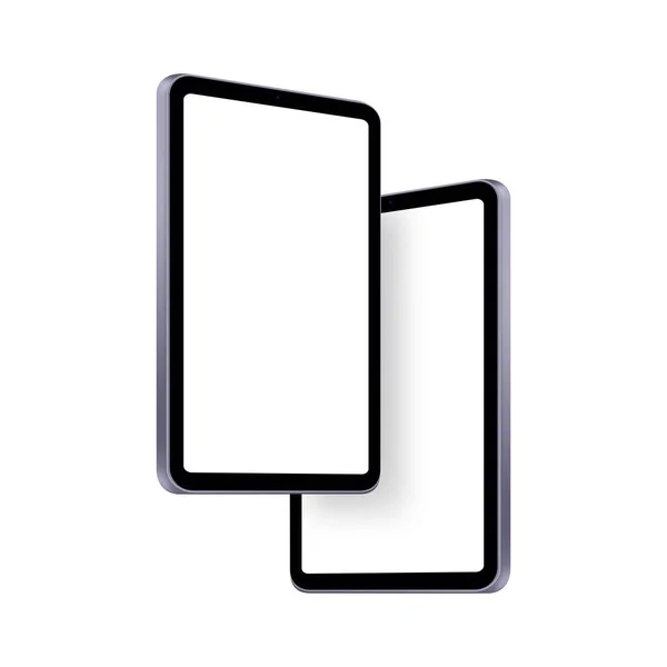 Computadores Tablet Modernos Mockups Vista Perspectiva Lateral Isolado Fundo Branco — Vetor de Stock