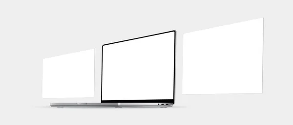 Laptop Mockup Com Páginas Web Wireframing Branco Vista Perspectiva Lateral —  Vetores de Stock
