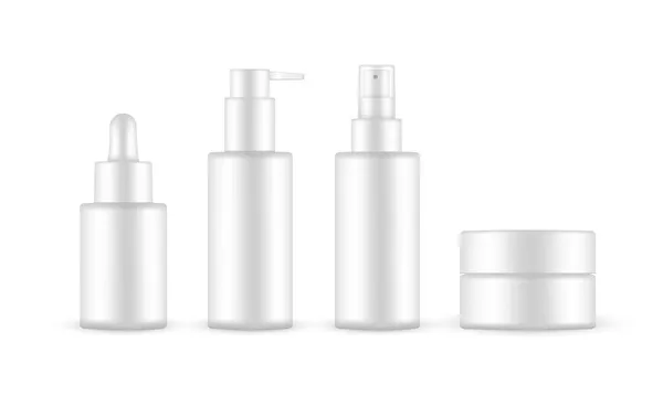 Plastic Cosmetic Packaging Mockup Jar Dropper Bottle Press Pump Spray — 스톡 벡터