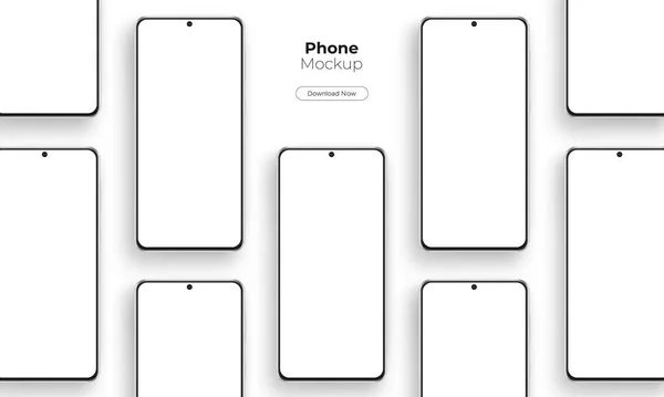 Smartphones Frameless Mockups Con Pantallas Blanco Para Mostrar Diseño Aplicaciones — Archivo Imágenes Vectoriales