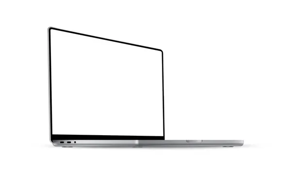 Silver Laptop Mockup Com Tela Branco Vista Perspectiva Lateral Isolado —  Vetores de Stock