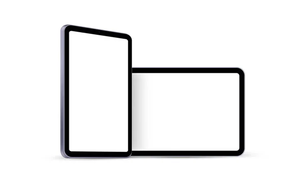 Tablet Computers Blank Screens Vertical Horizontal Mockup Isolated White Background — Vetor de Stock