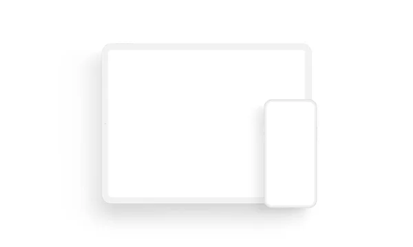 タブレットコンピュータと携帯電話クレイモックアップ 白の背景に隔離 ベクターイラスト — ストックベクタ