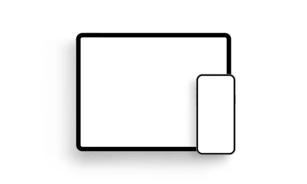 Tablet Preto Smartphone Mockup Isolado Fundo Branco Ilustração Vetorial — Vetor de Stock