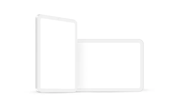 Computadoras Tableta Arcilla Con Pantallas Blanco Mockup Vertical Horizontal Vista — Vector de stock