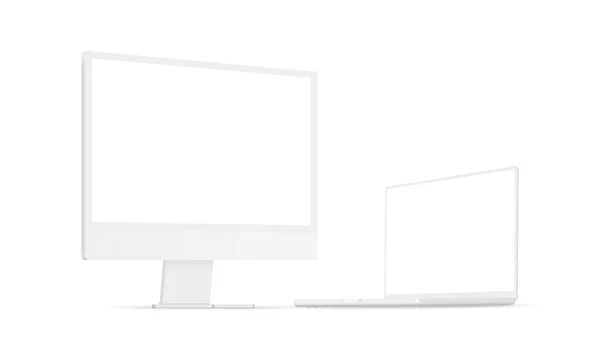 Глиняний Ноутбук Mockup Перспективою Вид Збоку Ізольовані Білому Тлі Векторні — стоковий вектор