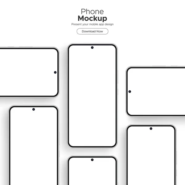 Smartphones Screens Mockups Para Diseño Aplicaciones Aislado Fondo Blanco Ilustración — Vector de stock