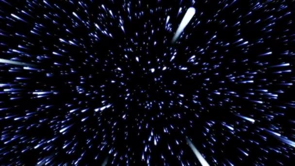 Glödande Blå Oändliga Stjärnor Flyger Slow Motion Luften Animerade Starscape — Stockvideo