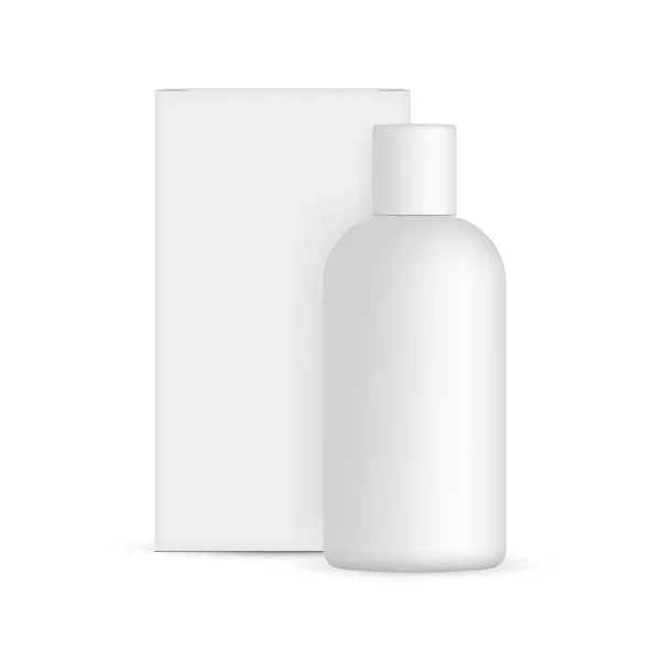 Mockup Garrafa Plástico Branco Com Vista Frontal Caixa Papel Isolado — Vetor de Stock