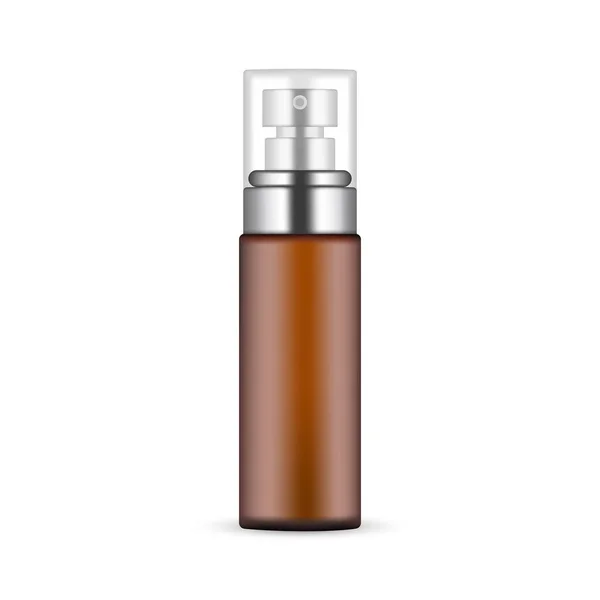 Amber Cosmetic Bottle Mockup Transparent Cap Perfume Serum Isolated White — Stock Vector