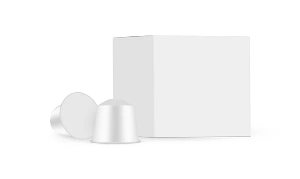 パッケージボックスモックアップ サイドビュー ホワイト背景に隔離されたコーヒーカプセル ベクターイラスト — ストックベクタ