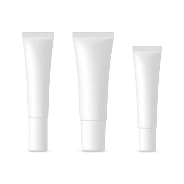 Conjunto Pequenos Tubos Cosméticos Isolados Fundo Branco Ilustração Vetorial — Vetor de Stock