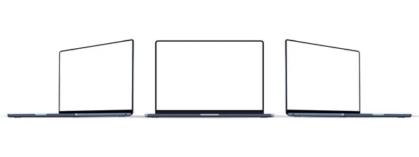 Blue Laptop Mockup Com Tela Branco Vista Frontal Lateral Perspectiva —  Vetores de Stock