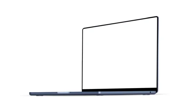 Laptop Koyu Mavi Mokup Beyaz Arkaplan Izole Edilmiş Perspektif Tarafı — Stok Vektör