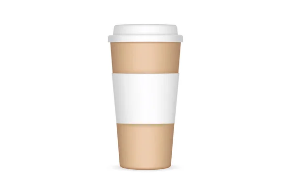 Hohe Kaffeetasse Aus Karton Mit Hülle Isoliert Auf Weißem Hintergrund — Stockvektor