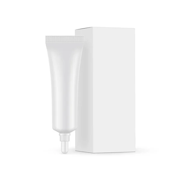 Cosmetic Tube Mockup Long Tip Cap Packaging Box Side View — Stock Vector