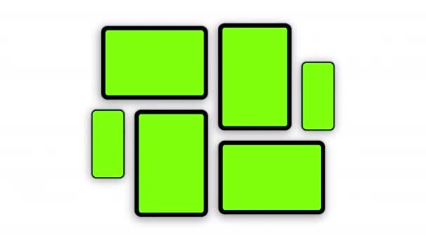 Tablet Počítače Smartphony Prázdnými Zelenými Obrazovkami Animované Mockups Pro Showcasing — Stock video