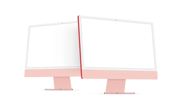 Monitores Modernos Computador Cor Rosa Com Telas Branco Vista Lateral —  Vetores de Stock