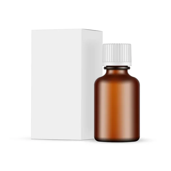 Liten Bärnstensfärgad Medicinsk Eller Kosmetisk Flaska Med Skruvlock Och Papperslåda — Stock vektor