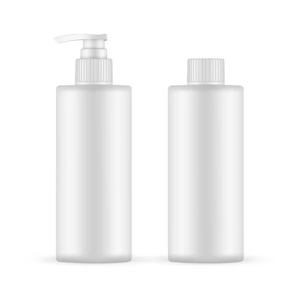 Garrafas Plástico Para Shampoo Isolado Fundo Branco Ilustração Vetorial —  Vetores de Stock