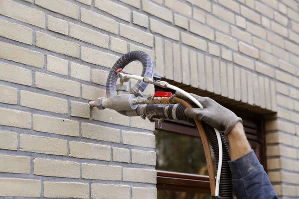 House Insulation Injecting Microbead Pearls Cavity Walls — Stock Photo, Image