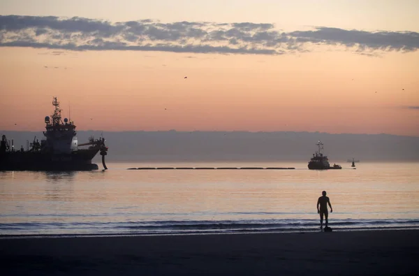 Uma Embarcação Dragagem Que Toma Fornece Areia Para Proteção Costeira — Fotografia de Stock