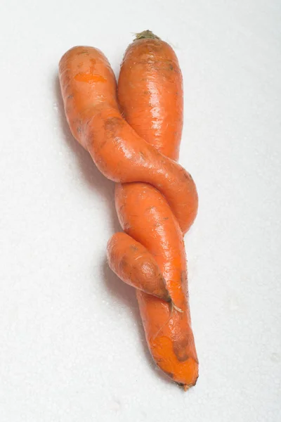 Deformed Carrot White Background Crooked Funny Ugly Vegetable Strange Shape — Stock Photo, Image