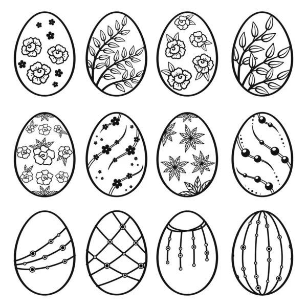 Set Black White Easter Eggs Pattern Isolated White Background Eggs — Stock Vector