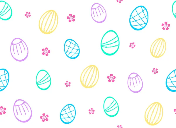 Разноцветные Пасхальные Декоративные Яйца Маленькие Цветы Белом Фоне Векторный Бесшовный — стоковый вектор